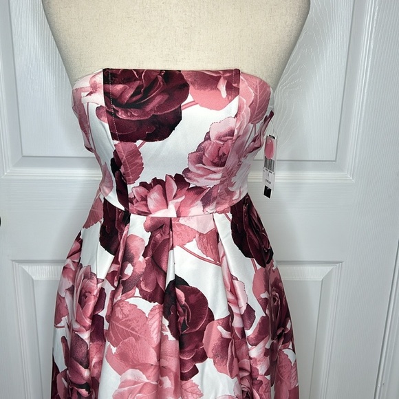Speechless NWT Floral Strapless‎ Gown Juniors 0 Pink White High-Low Satin Prom - Picture 6 of 12